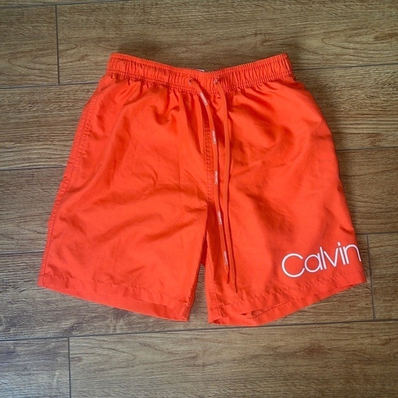 Men's Logo Swim Trunks, size small neon orange - Picture 2 of 9
